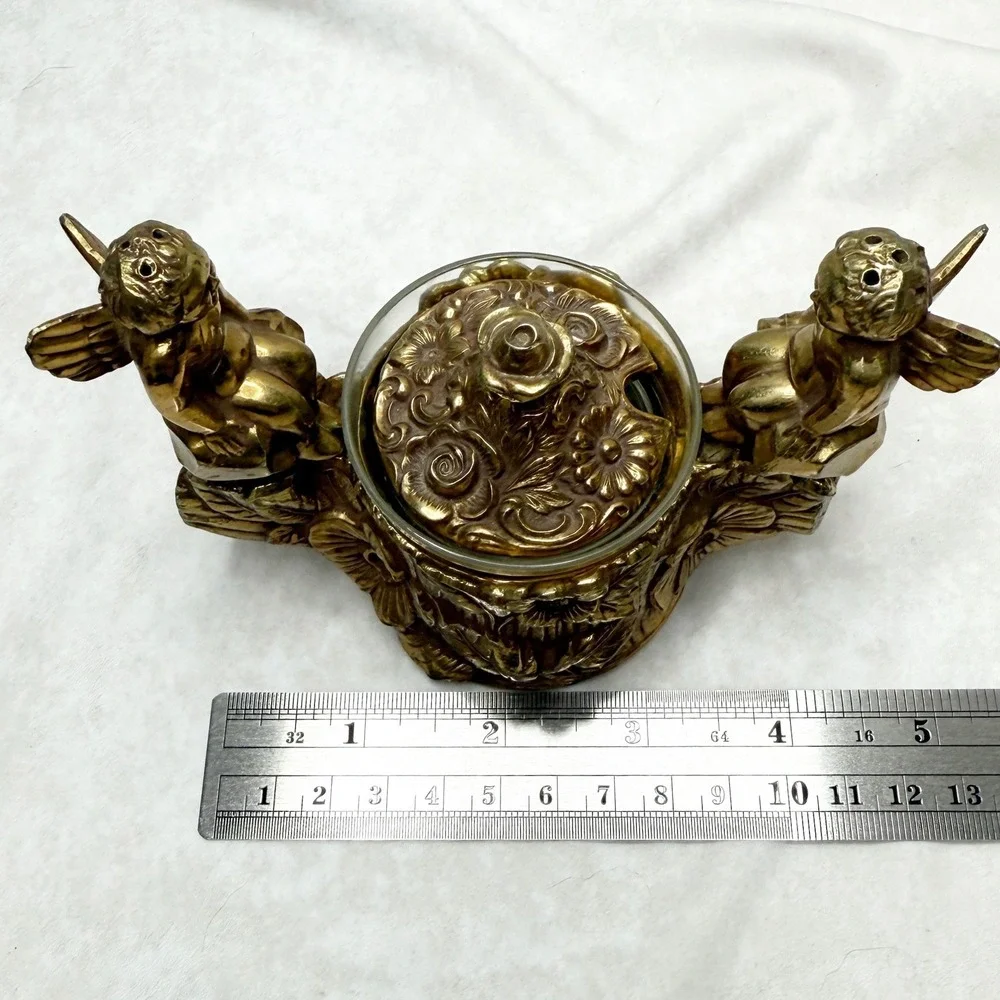 VINTAGE Cherub Shakers with Covered Salt Cellar on Floral Branch Stand PAT 07682 - Picture 14 of 16